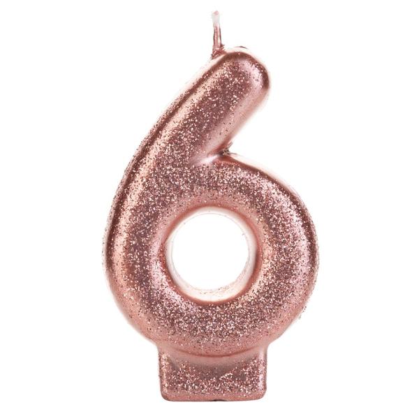 VELA BRONZE GLITTER NUMERO 6 SILVER PLASTIC
