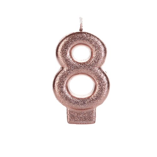 VELA BRONZE GLITTER NUMERO 8 SILVER PLASTIC