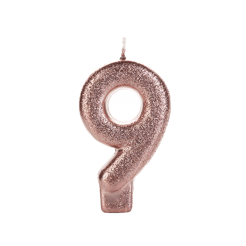 VELA BRONZE GLITTER NUMERO 9 SILVER PLASTIC