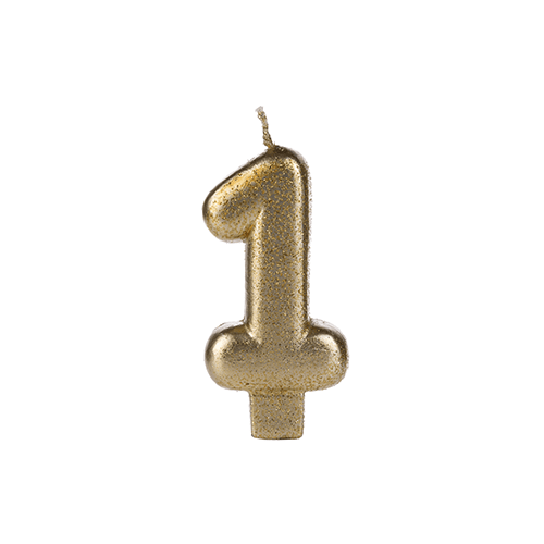 VELA DOURADA GLITTER NUMERO 1 SILVER PLASTIC