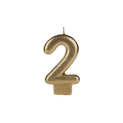 VELA DOURADA GLITTER NUMERO 2 SILVER PLASTIC