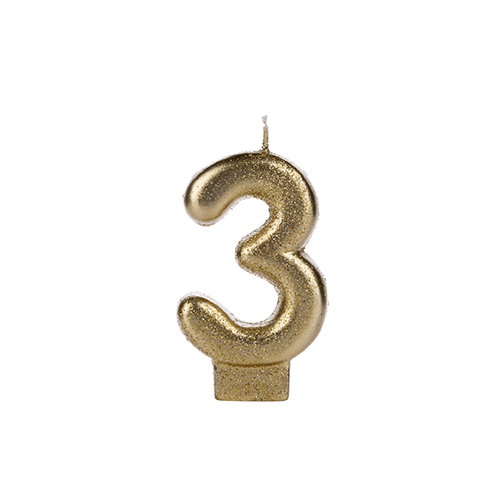 VELA DOURADA GLITTER NUMERO 3 SILVER PLASTIC
