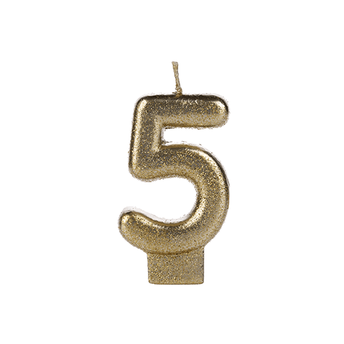VELA DOURADA GLITTER NUMERO 5 SILVER PLASTIC