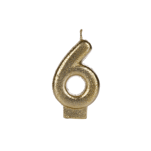 VELA DOURADA GLITTER NUMERO 6 SILVER PLASTIC