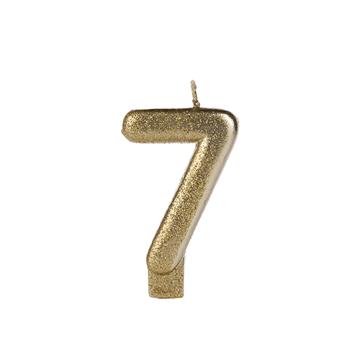VELA DOURADA GLITTER NUMERO 7 SILVER PLASTIC