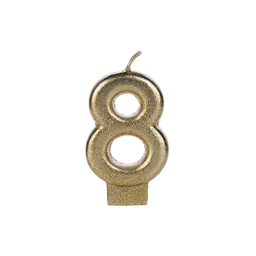 VELA DOURADA GLITTER NUMERO 8 SILVER PLASTIC