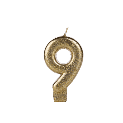 VELA DOURADA GLITTER NUMERO 9 SILVER PLASTIC