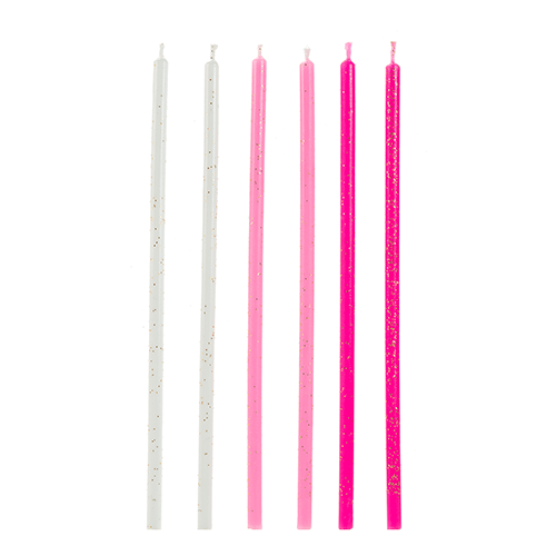 VELA PALITO ROSA E BRANCA 15CM C/6UN SILVER PLASTI