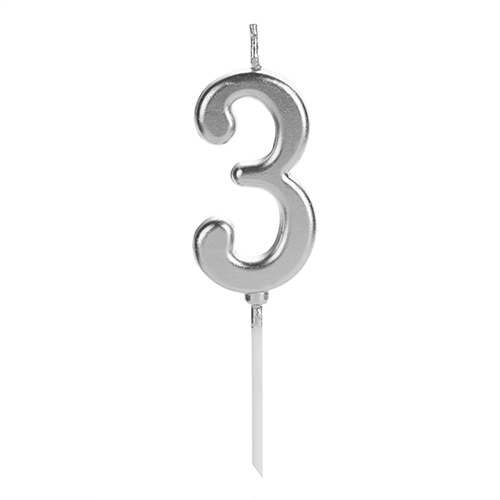 VELA PICK PRATA NUMERO 3 SILVER PLASTIC