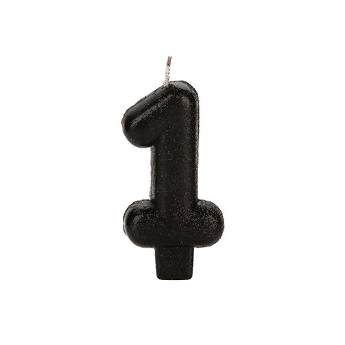 VELA PRETA GLITTER NUMERO 1 SILVER PLASTIC