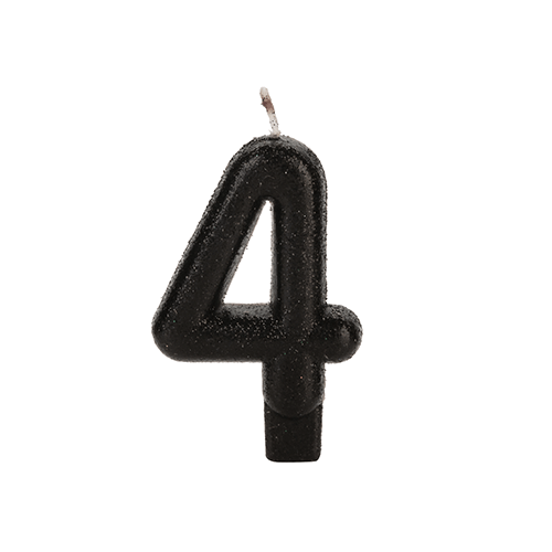VELA PRETA GLITTER NUMERO 4 SILVER PLASTIC