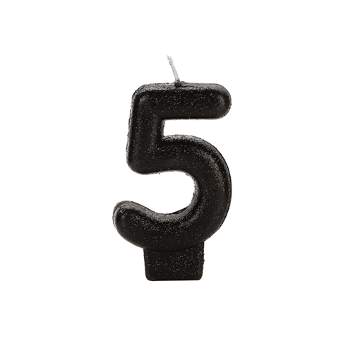 VELA PRETA GLITTER NUMERO 5 SILVER PLASTIC