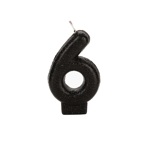 VELA PRETA GLITTER NUMERO 6 SILVER PLASTIC