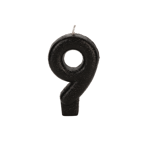 VELA PRETA GLITTER NUMERO 9 SILVER PLASTIC
