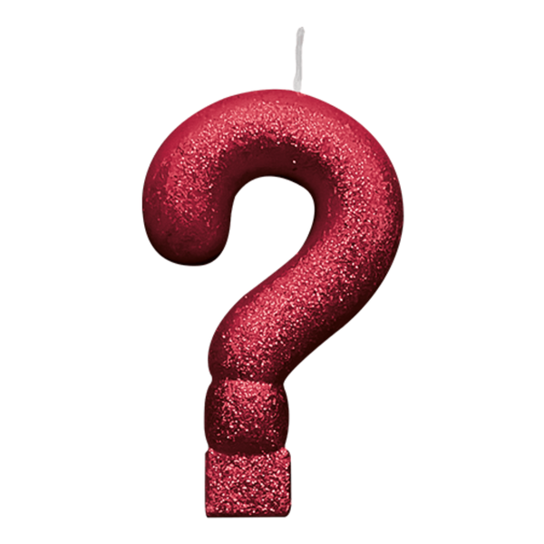 VELA VERMELHA GLITTER INTERROGACAO SILVER PLASTIC