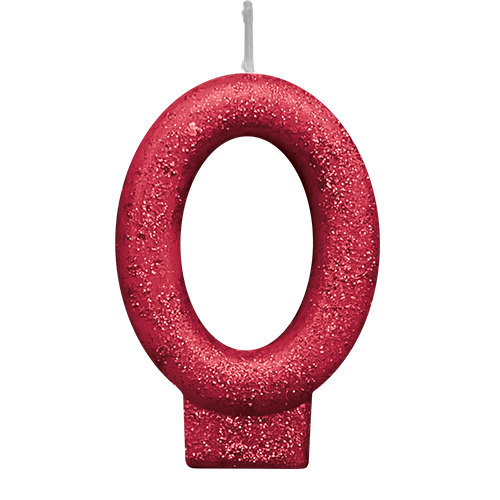VELA VERMELHA GLITTER NUMERO 0 SILVER PLASTIC