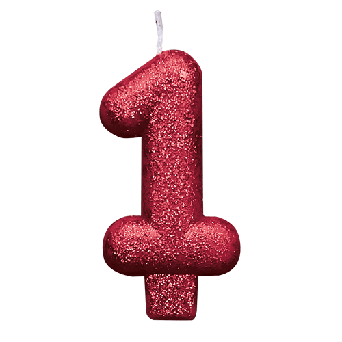 VELA VERMELHA GLITTER NUMERO 1 SILVER PLASTIC