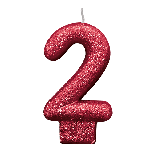 VELA VERMELHA GLITTER NUMERO 2 SILVER PLASTIC