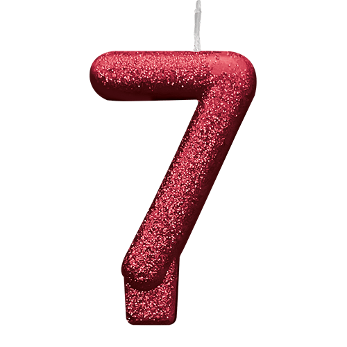 VELA VERMELHA GLITTER NUMERO 7 SILVER PLASTIC