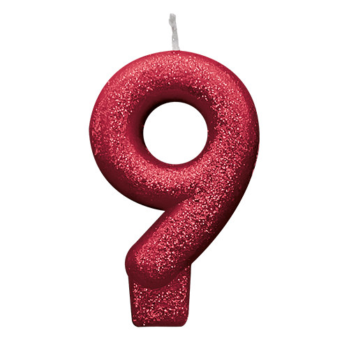 VELA VERMELHA GLITTER NUMERO 9 SILVER PLASTIC