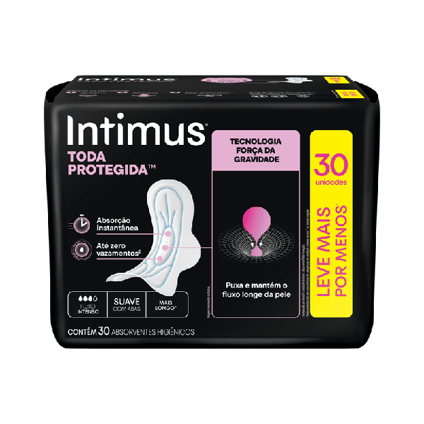 ABSORVENTE INTIMUS NOTURNO SUAVE C/ABAS 30 UND FLUXO INTENSO