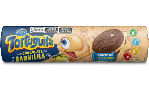 BISCOITO RECHEADO TORTUGUITA 120G CHOCOLATE COM BAUNILHA