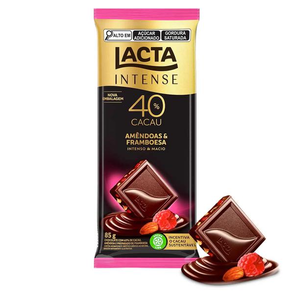 CHOCOLATE LACTA INTENSE 85G 40% CACAU AMÊNDOAS E FRAMBOESA