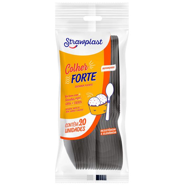 COLHER DESCARTÁVEL STRAWPLAST 20UND PRETO