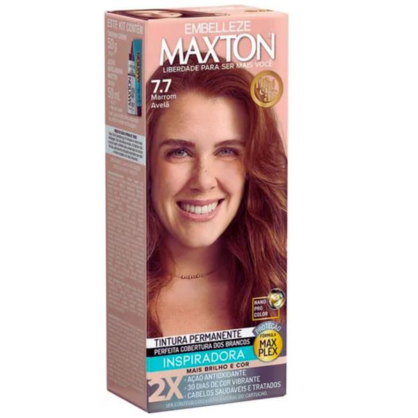 KIT TINTA MAXTON 50G BISNAGA 7.7 MARROM AVELÃ
