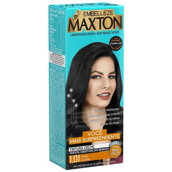 KIT TINTA MAXTON 50G BISNAGA 1.01 PRETO CARVÃO
