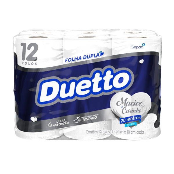 PAPEL HIGIENICO DUETTO 12UND FOLHA DUPLA 20MTS NEUTRO