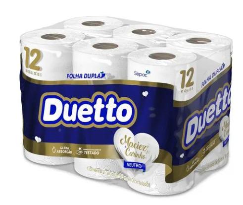 PAPEL HIGIENICO DUETTO NEUTRO FOLHA DUPLA COM 12 UND