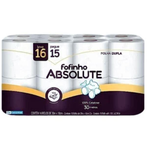 PAPEL HIGIENICO FOFINHO ABSOLUTE FOLHA DUPLA 16UND 30MTS