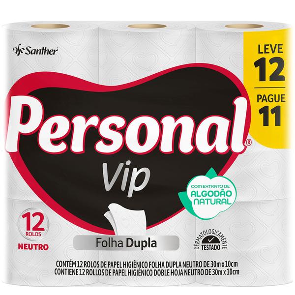 PAPEL HIGIENICO PERSONAL VIP LV12 PG11 FOLHA DUPLA