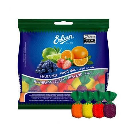 BALA ERLAN DURA RECHEADA FRUTA MIX 500G