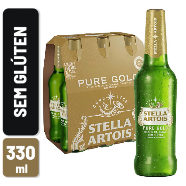 CERV STELLA ARTOIS PURO GOLD LONG NECK 330ML C/6UN