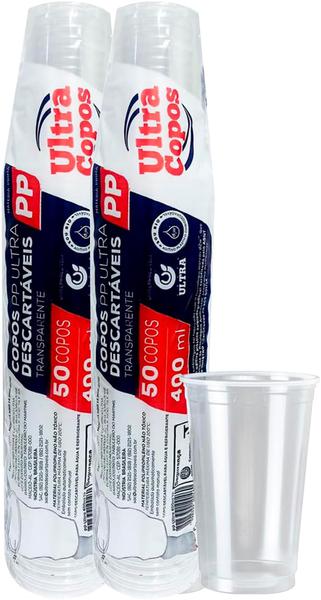 ULTRA COPO PLASTICO TRANSP PP LISO 400ML 50UN