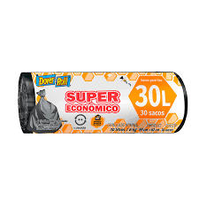 Saco Lixo 30L rolo Dover Roll preto economico com 30 unidades