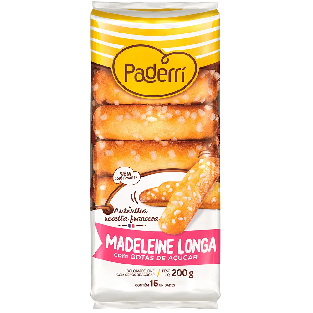 BOLO PADERRI MADELEINE LONGA 200G GOTAS ACUCAR