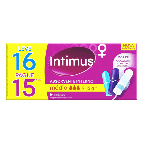 Absorvente Interno Intimus Médio Leve 16 Pague 15 Unidades
