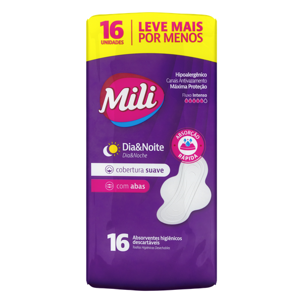 Absorvente Mili Dia e Noite Suave com Abas 16 Unidades