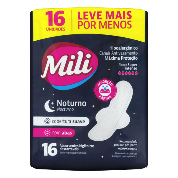 Absorvente Mili Noturno Suave com Abas 16 Unidades