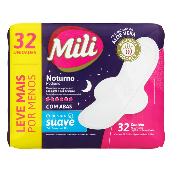 Absorvente Mili Noturno Suave com Abas 32 Unidades