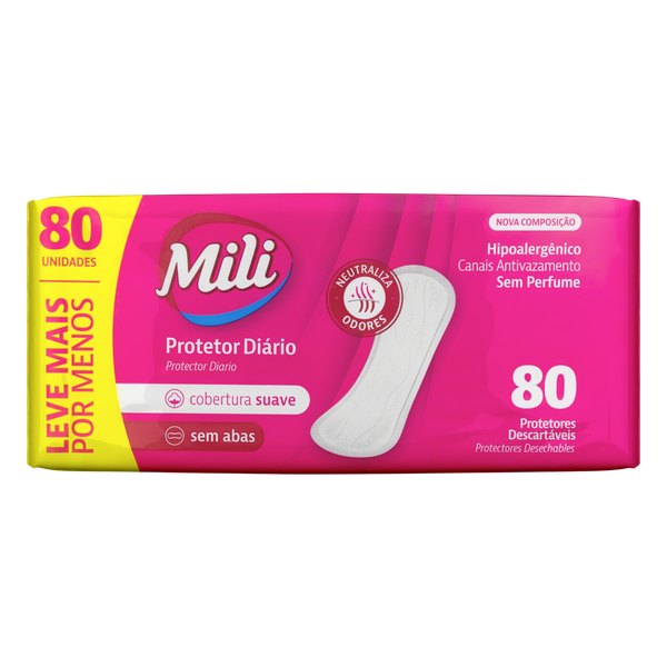 Absorvente Protetor Diário Mili Suave sem Abas 80 Unidades