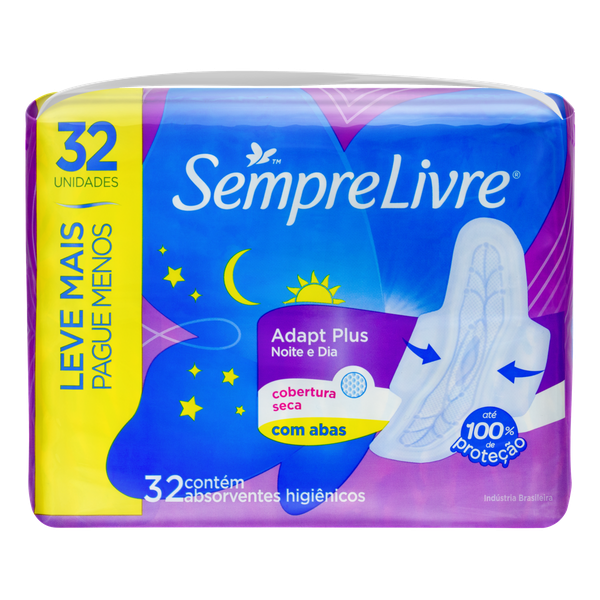 Absorvente Sempre Livre Noturno Seca com Abas 32 Unidades