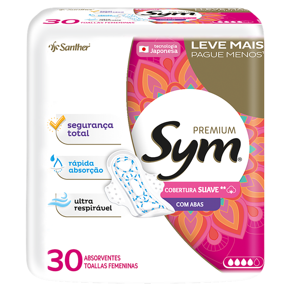Absorvente Sym Suave Premium com Abas Ultra 30 Unidades
