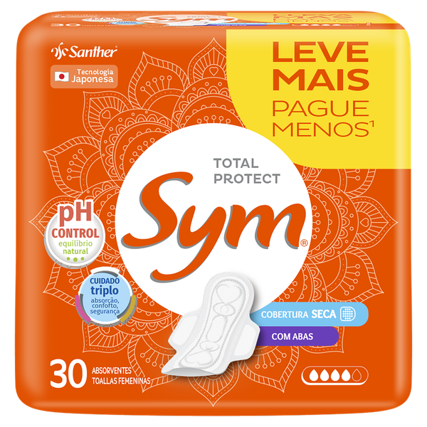 Absorvente Sym Total Protection Seca com Abas 30 Unidades