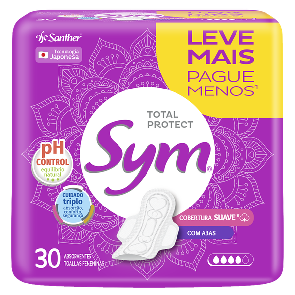 Absorvente Sym Total Protection Suave com Abas 30 Unidades