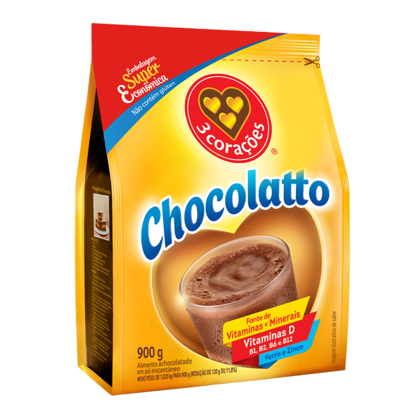 Achocolatado 3 Corações Chocolatto Sachê Embalagem Eco 900g