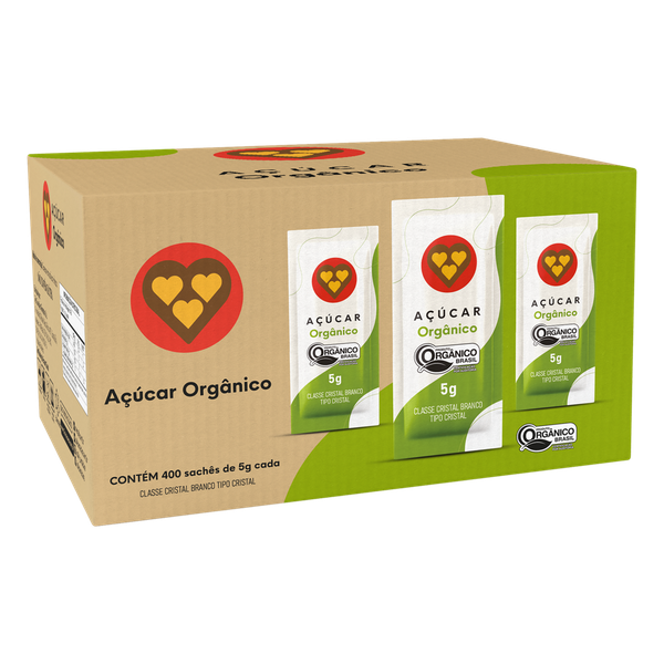 Açúcar Cristal 3 Corações Orgânico Sachê 400x5G